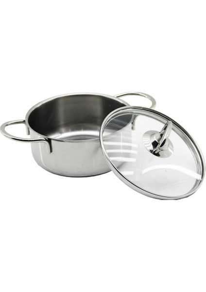 14CM Cam Kapak Mini Çelik Tencere (5047)