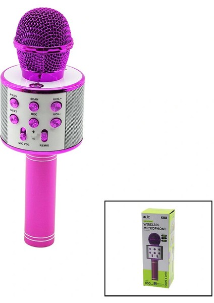 Wireless Mikrofon Karaoke - Hoparlör USB Şarjlı USB - Tf - Aux Renkli Krom Kaplama PİL:800MAH - Dc 5V Bls-25 (5047)