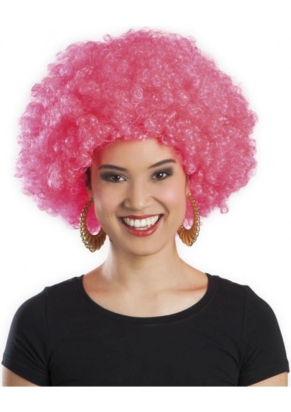Pembe Renk Kıvırcık Afro Bonus Peruk (5047)