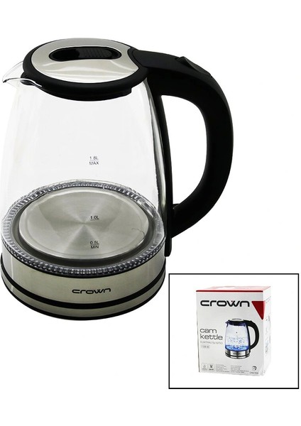 Cam - Ledli Kettle 1.8lt 1500W Çelik Taban - Krom Kapak 360° Gövde Plastik Kulp (5047)