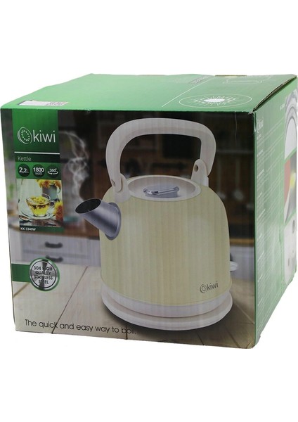 Kiwi KK-3340W Krem Nostalji Demlik Modelçelik Kettle Su Isıtıcı 2.2LT1800W Paslanmaz Çelik Gövde- Gizli Resiztans (5047)