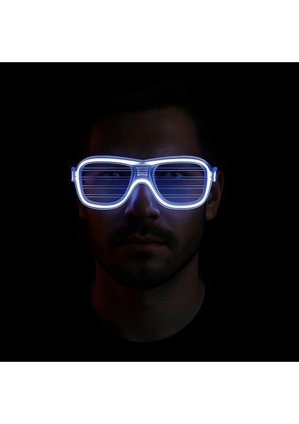 Beyaz LED Işıklı Parti Gözlüğü - Neon Glow Şerit Gözlük 3 Modlu (5047) modelleri