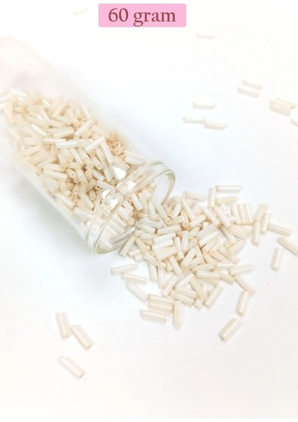 Uzun Boru Kesme Boncuk Çap 2mm Uzunluk 10 mm - 60 Gram - Açık Krem - BNC298