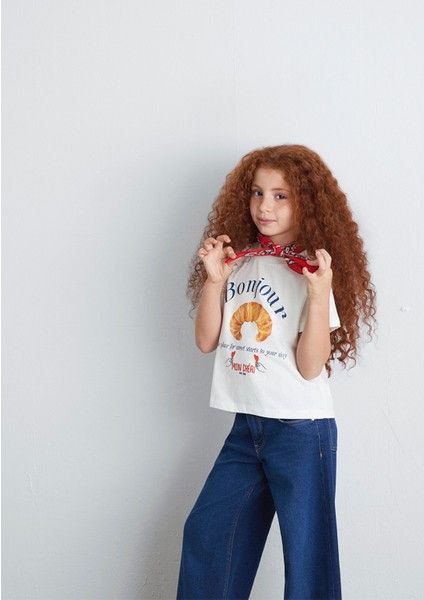 Kruvasan Baskılı Ekru Tişört 7610358-70057