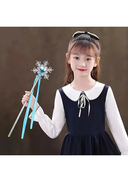 Kar Taneli Mavi Kalp Taşlı Saten Kurdeleli Karlar Ülkesi Elsa Asası Sopası 34 cm (5047) modelleri
