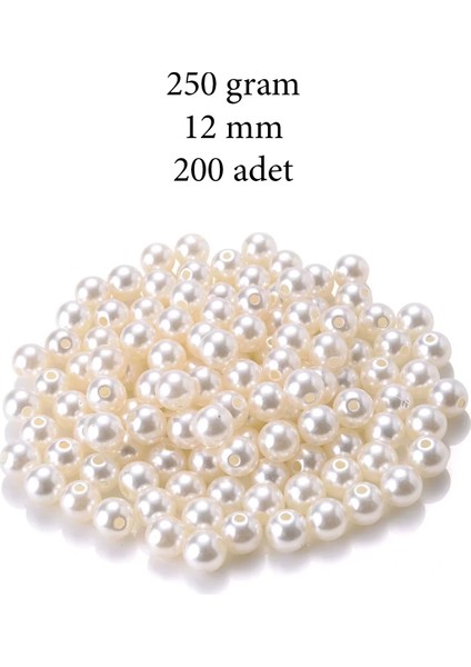 250 Gram 12MM Krem Renk Plastik Inci Boncuk Çanta ve Takı Yapım Boncuğu (~200 Adet)
