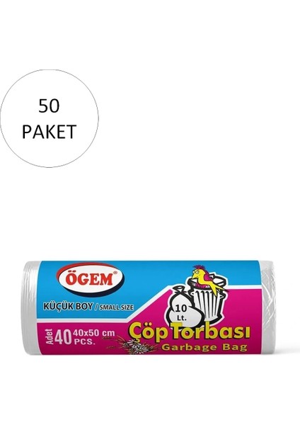 Küçük Boy Çöp Torbası 40 x 50 cm 40 Lı Rulo x 50 Paket = 2.000 Adet (Şeffaf)