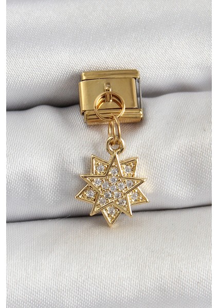 316L Çelik Sallantılı Zirkon Taşlı Yıldız Model Gold Renk Nomination Charm