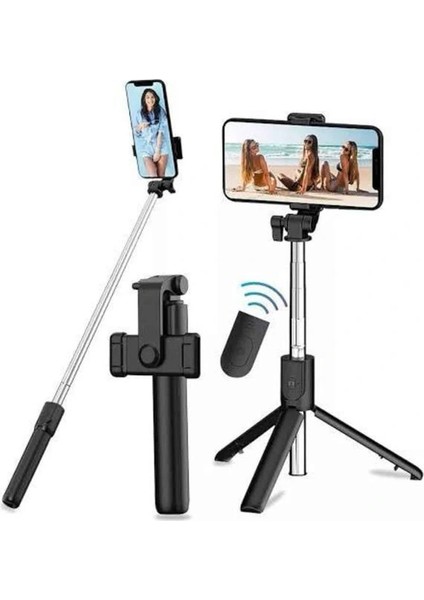 Tripod Selfie Çubuğu Bluetooth Kumandalı Kablosuz LED Işıklı indirimleri