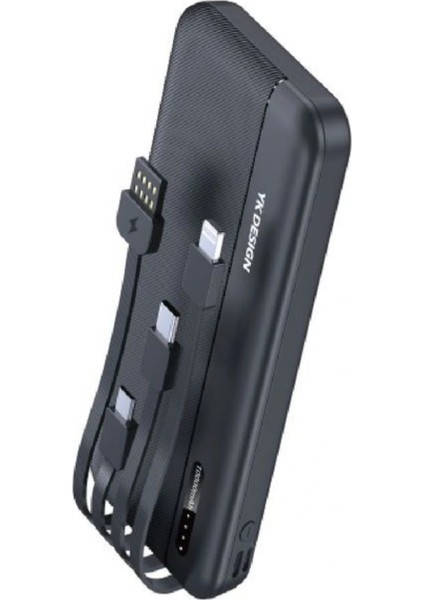 10000 Mah Micro Type-C USB Lightning 4 Kablolu Hızlı Kablosuz Şarj Powerbank (5047)