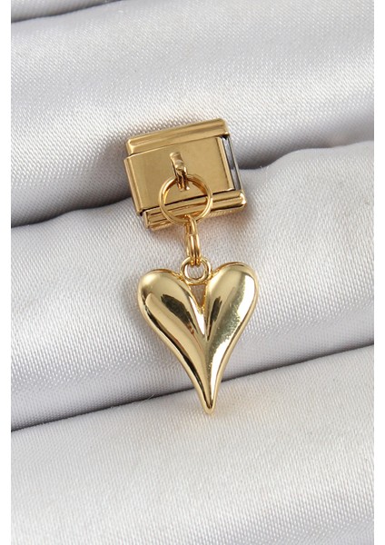 316L Çelik Sallantılı Kalp Model Gold Renk Nomination Charm
