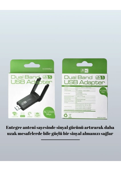 Yüksek Hızlı 1200 Mbps Çift Bant USB Wifi Adaptör – Güçlü Sinyal, Geniş Uyumluluk fırsatları