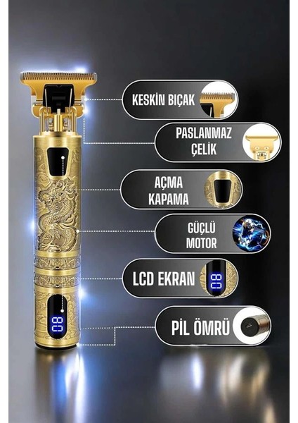 Tıraş Makinesi Şarjlı Profesyonel Saç Kesme Makinesi Gold Çizik Tıraş