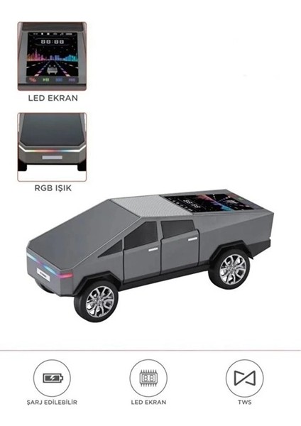 D68 Cyber Model Araba Tasarımlı Bluetooth Hoparlör 15W Güçlü Ses Rgb LED /tws/usb Gri - Lisinya