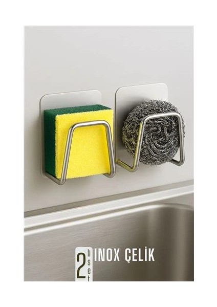 Inox Bulaşık Sübgerlik Stant- Mutfak Askısı Profesyonel 2 Li Set