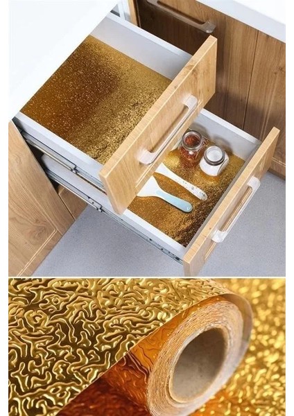 2 Metre Kendinden Yapışkanlı Silinebilir Mutfak Tezgah Üstü Sticker Folyo Gold Renk (5047)