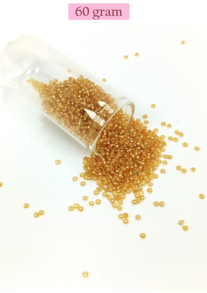 Dökme Cam Kum Boncuk (11/0) 2 mm - 60 Gram - Şeffaf Altın - BNC062