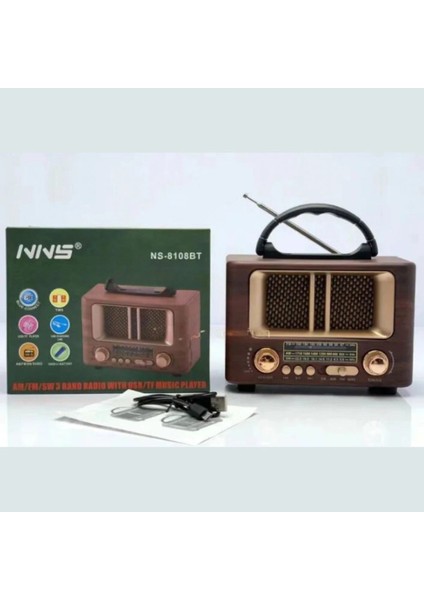 Küçük Mini Boy Retro Ahşap Tasarım Bluetooth Hoparlörlü Radyo – Fm/am Destekli, Şarjlı ve Taşınabilir Radyo NS-8108 (5047) fırsatları