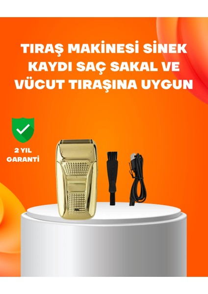 Altın Renk Kablolu Sakal Tıraş Makinesi Çelik Lı 3W Motor