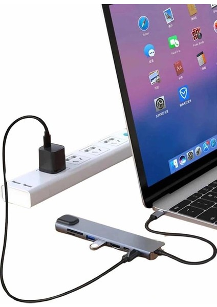 8 Port Çoklayıcı Macbook ile Uyumlu Çoğaltıcı Type-C Dönüştürücü Tf Sd Kart