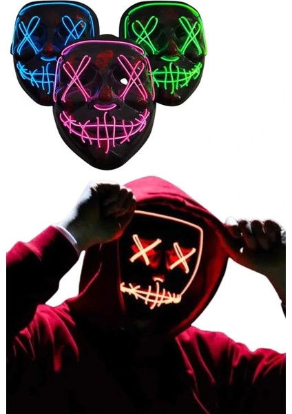 LED Işıklı Neon Maske Cadılar Bayramı Maskesi Korkunç Korku Maskesi fırsatları