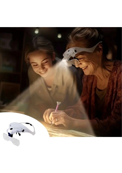 5 Lensli 2 LED Işıklı Ayarlanabilir Pilli Gözlük Tipi Büyüteç (5047)