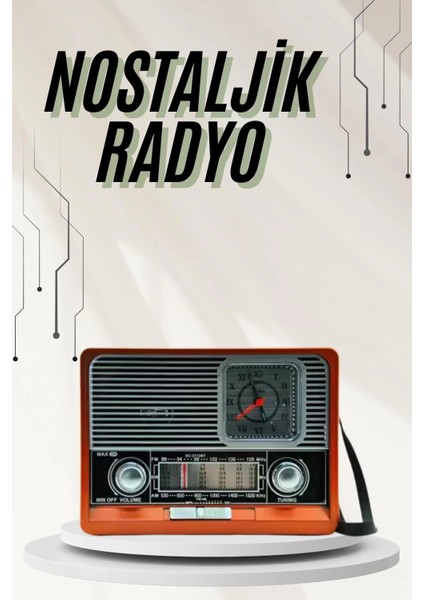 Saatli Fenerli Bluetooth Nostaljik Radyo Aux Sd USB Girişli Bluetooth Hoparlör