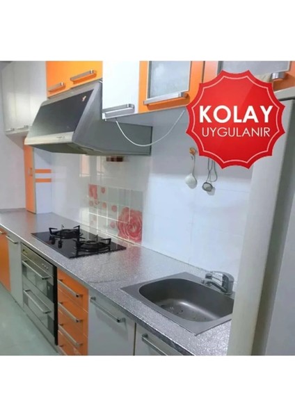 2 Metre Kendinden Yapışkanlı Silinebilir Mutfak Tezgah Üstü Sticker Folyo Gümüş Renk (5047)