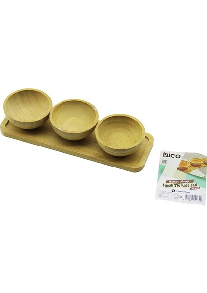 4pcs Çerezlik - Lokumluk Ahşap Bambu Tepsili Kase Seti 30X11CM (5047)