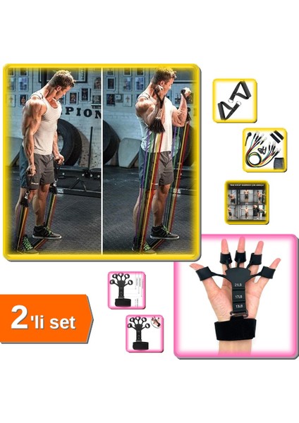 11 Parça Direnç Bandı Egzersiz Seti + Kavrama Güçlendirici Aparat | Kas Geliştirme 2li Set - FR9LPZ