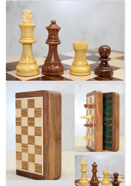 Özel Vernikli Mıknatıs Taşlı Ahşap Katlanabilir Kutulu Satranç Oyunu 12.5 cm G220 ( Lisinya )