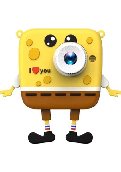Sünger Bob Tasarımlı Yeni Nesil Çocuk Dijital Mini Fotoğraf Makinesi Çift Kamera ( Lisinya )