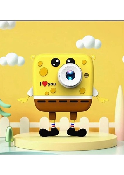 Sünger Bob Tasarımlı Yeni Nesil Çocuk Dijital Mini Fotoğraf Makinesi Çift Kamera ( Lisinya ) fırsatları