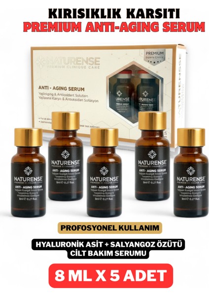 Premium Anti-Aging Serum Hyaluronik Asit, Kırışıklık Karşıtı, Cilt Bakım Serumu 8 ml x 5 Adet