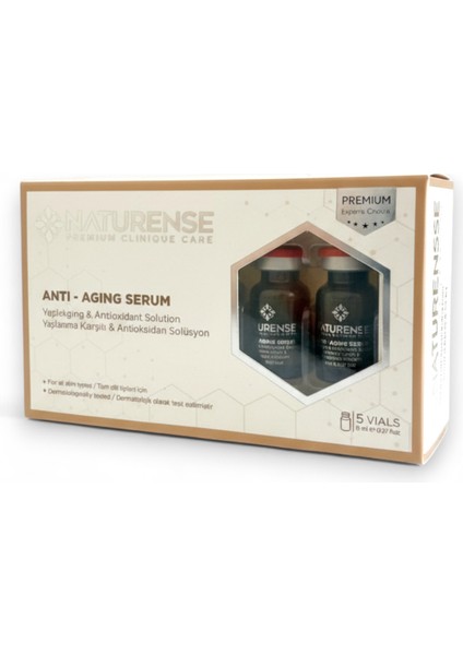 Premium Anti-Aging Serum Hyaluronik Asit, Kırışıklık Karşıtı, Cilt Bakım Serumu 8 ml x 5 Adet
