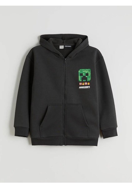Kapüşonlu Minecraft Baskılı Erkek Çocuk Fermuarlı Sweatshirt (W5) fiyatları