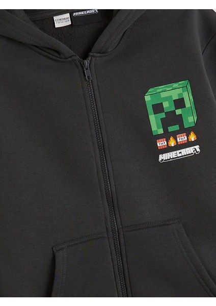 Kapüşonlu Minecraft Baskılı Erkek Çocuk Fermuarlı Sweatshirt (W5) modelleri