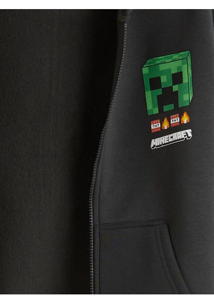 Kapüşonlu Minecraft Baskılı Erkek Çocuk Fermuarlı Sweatshirt (W5) fırsatları