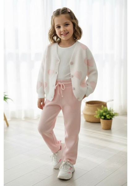 Yumoş Kalp Desenli Kız Çocuk Hırkalı triko takım - Pembe fiyatları