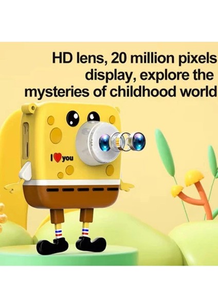 Sünger Bob Tasarımlı Yeni Nesil Çocuk Dijital Mini Fotoğraf Makinesi Çift Kamera modelleri