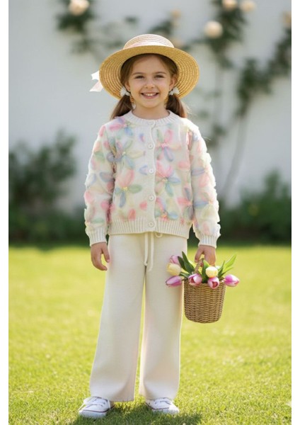 Zambak Tüm Detaylı Triko Kız Çocuk 2 li takım - Krem fiyatları