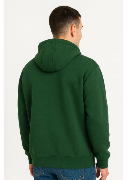 Erkek Ovarsize Kapüşonlu Swetshirt Kanguru Çepli Cıtcıtlı 3 Iplik Şardonlu Hoodie - Haki fiyatları