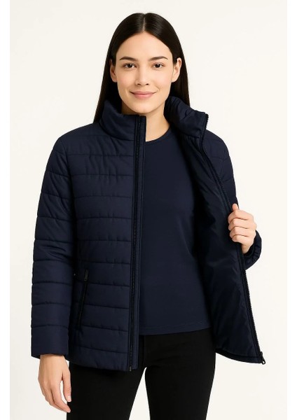 Kadın Bomber Mont Ceket – Su Itici Kumaş, Kapitone Astarlı, Fermuarlı, Kışlık - Lacivert fırsatları