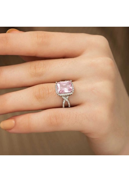 Gümüş Pembe Baget Bayan Yüzük modelleri