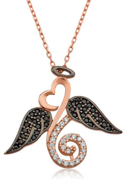 925 Ayar Gümüş Melek Kanatlı Kalp Kadın Gümüş Kolye