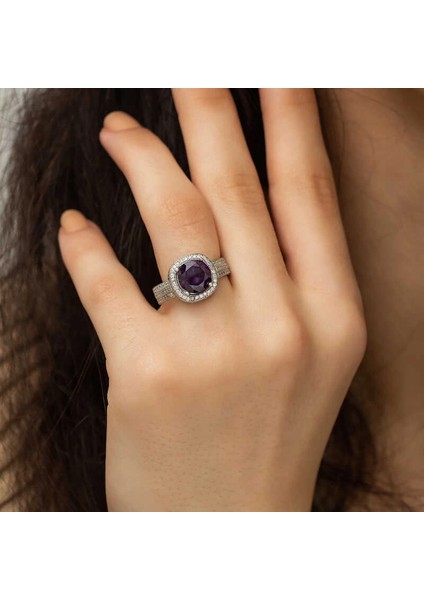 Gümüş Mor Yuvarlak Bayan Yüzük indirimleri