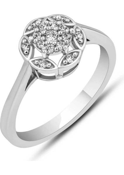 Gümüş Beyaz Zirkon Taşlı Çiçek Kadın Yüzük