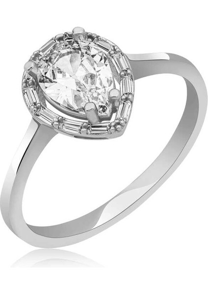Gümüş Beyaz Damla Taşlı Kadın Yüzük