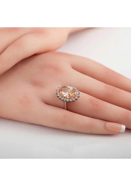 Gümüş Turuncu Taşlı Oval Kadın Yüzük fiyatları