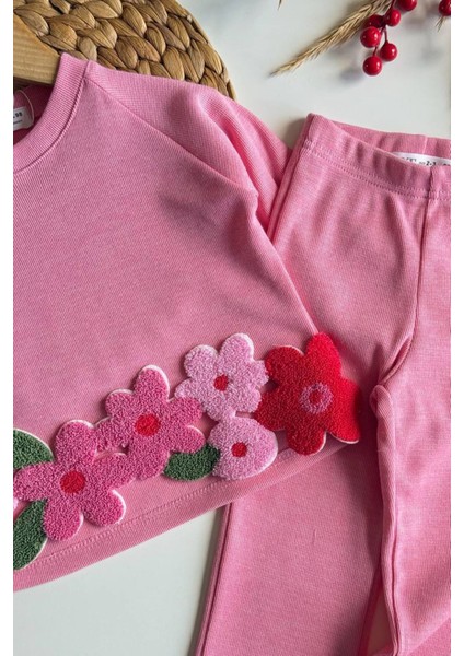 Papatya Panç Işleme Detaylı Kız Çocuk 2 li takım - Pembe fiyatları